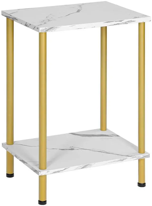 Main image of End Table, Small Side Table, Nightstand with 2-Layer Storage Shelves, Sofa Table for Small Spaces, Living Room, Bedroom, Stable Frame, Easy Assembly, Gold and Marble DM09BZ01