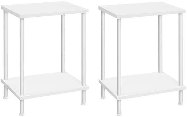 Main image of End Tables Set of 2, Small Side Table, Nightstand with 2-Layer Storage Shelves, Sofa Table for Small Spaces, Living Room, Bedroom, Stable Frame, Easy Assembly, White WW09BZP201