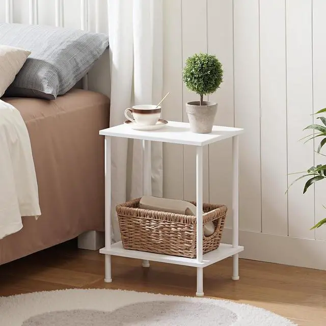Alt view image 4 of 7 - End Tables Set of 2, Small Side Table, Nightstand with 2-Layer Storage Shelves, Sofa Table for Small Spaces, Living Room, Bedroom, Stable Frame, Easy Assembly, White WW09BZP201