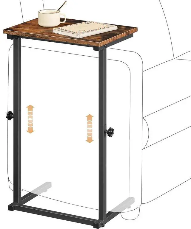 Main image of C Shaped End Table, Adjustable Height Sofa Side Table, Slide Under Couch Table, C Shaped Side Table for Small Spaces, for Living Room, Bedroom, Rustic Brown BF71SF01