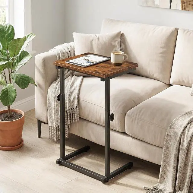 Alt view image 2 of 7 - C Shaped End Table, Adjustable Height Sofa Side Table, Slide Under Couch Table, C Shaped Side Table for Small Spaces, for Living Room, Bedroom, Rustic Brown BF71SF01