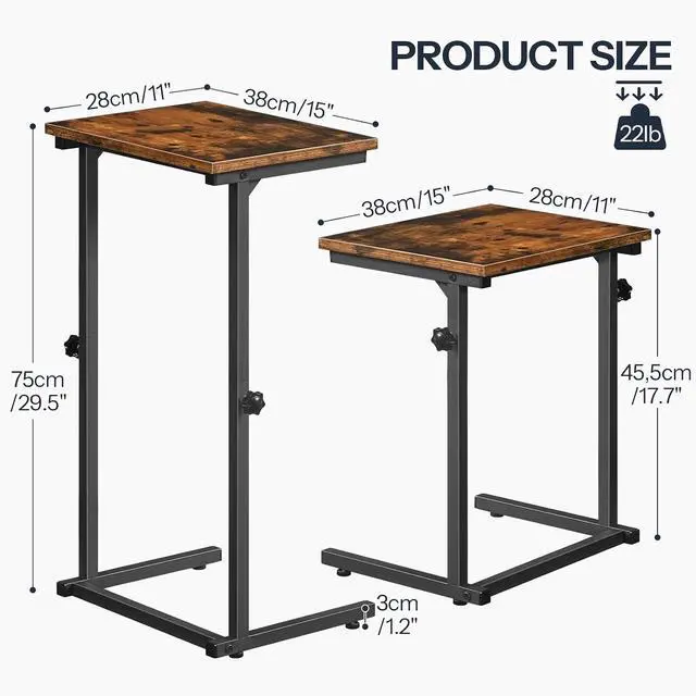 Alt view image 3 of 7 - C Shaped End Table, Adjustable Height Sofa Side Table, Slide Under Couch Table, C Shaped Side Table for Small Spaces, for Living Room, Bedroom, Rustic Brown BF71SF01