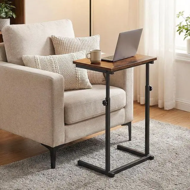 Alt view image 5 of 7 - C Shaped End Table, Adjustable Height Sofa Side Table, Slide Under Couch Table, C Shaped Side Table for Small Spaces, for Living Room, Bedroom, Rustic Brown BF71SF01