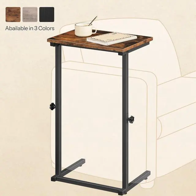 Alt view image 7 of 7 - C Shaped End Table, Adjustable Height Sofa Side Table, Slide Under Couch Table, C Shaped Side Table for Small Spaces, for Living Room, Bedroom, Rustic Brown BF71SF01