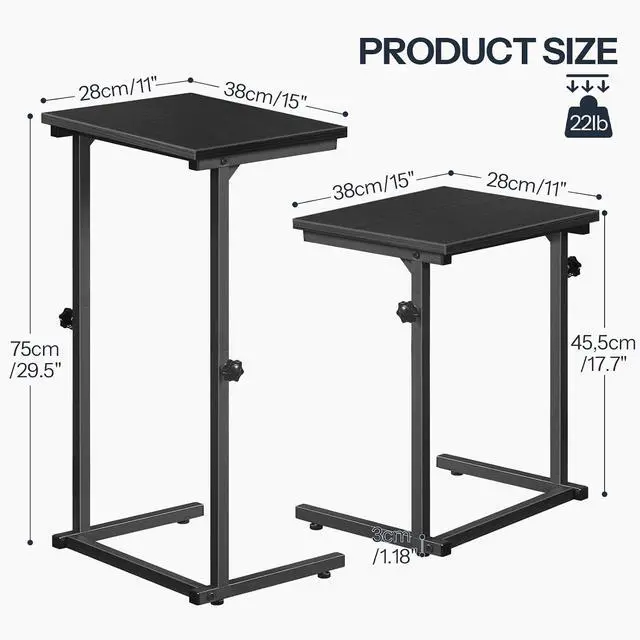 Alt view image 3 of 7 - C Shaped End Table, Adjustable Height Sofa Side Table, Slide Under Couch Table, C Shaped Side Table for Small Spaces, for Living Room, Bedroom, Black BB71SF01