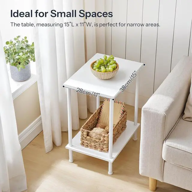 Alt view image 5 of 7 - End Tables Set of 2, Small Side Table, Nightstand with 2-Layer Storage Shelves, Sofa Table for Small Spaces, Living Room, Bedroom, Stable Frame, Easy Assembly, White WW09BZP201