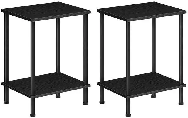 Main image of End Table Set of 2, Small Side Table, Nightstand with 2-Layer Storage Shelves, Sofa Table for Small Spaces, Living Room, Bedroom, Stable Frame, Easy Assembly, Black BB09BZP201