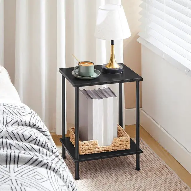 Alt view image 4 of 7 - End Table Set of 2, Small Side Table, Nightstand with 2-Layer Storage Shelves, Sofa Table for Small Spaces, Living Room, Bedroom, Stable Frame, Easy Assembly, Black BB09BZP201