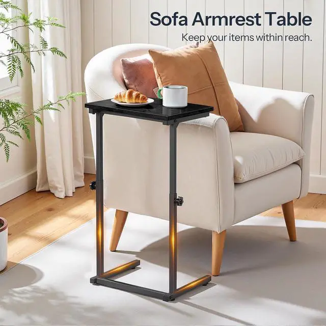 Alt view image 7 of 7 - C Shaped End Table, Adjustable Height Sofa Side Table, Slide Under Couch Table, C Shaped Side Table for Small Spaces, for Living Room, Bedroom, Black BB71SF01