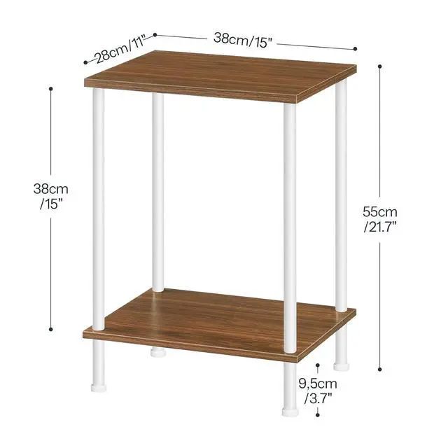 Alt view image 3 of 5 - End Tables Set of 2, Small Side Table, Nightstand with 2-Layer Storage Shelves, Sofa Table for Small Spaces, Living Room, Bedroom, Stable Frame, Easy Assembly, Walnut and White WH09BZP201