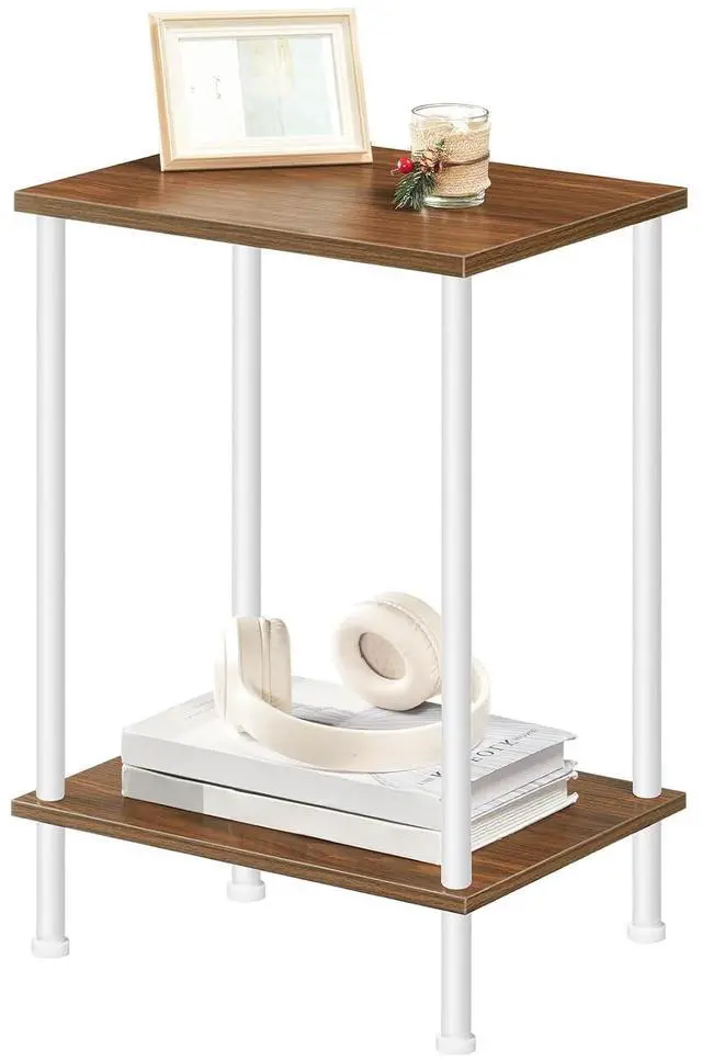Main image of End Tables, Small Side Table, Nightstand with 2-Layer Storage Shelves, Sofa Table for Small Spaces, Living Room, Bedroom, Stable Frame, Easy Assembly, Walnut and White WH09BZ01
