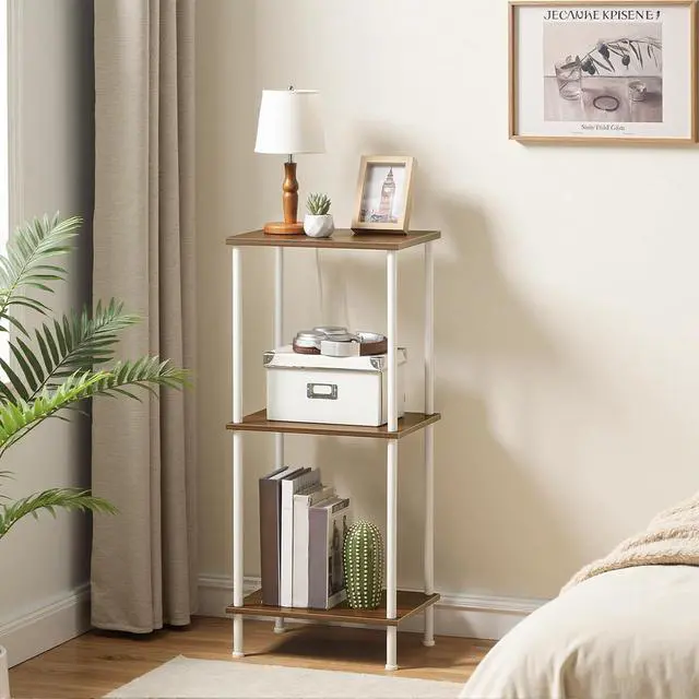 Alt view image 5 of 5 - End Tables Set of 2, Small Side Table, Nightstand with 2-Layer Storage Shelves, Sofa Table for Small Spaces, Living Room, Bedroom, Stable Frame, Easy Assembly, Walnut and White WH09BZP201