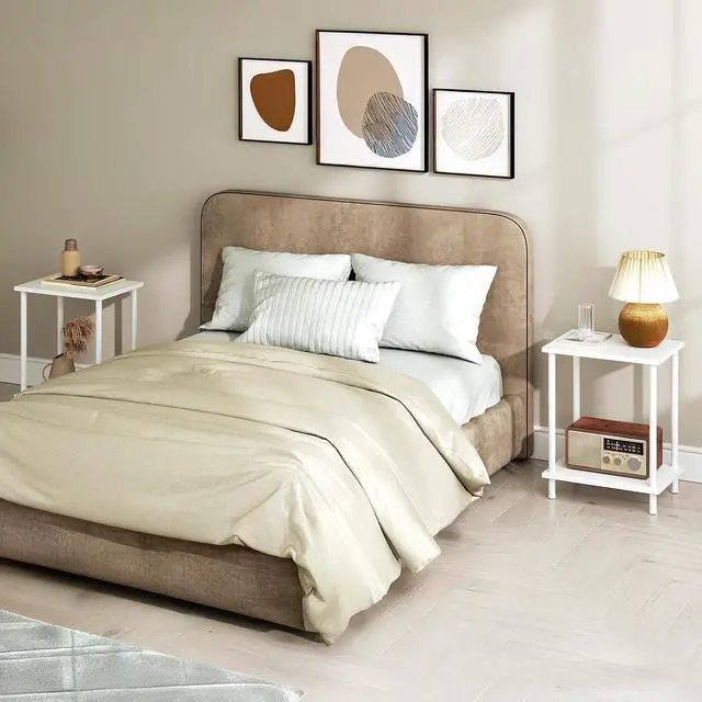Alt view image 2 of 7 - End Table, Small Side Table, Nightstand with 2-Layer Storage Shelves, Sofa Table for Small Spaces, Living Room, Bedroom, Stable Frame, Easy Assembly, White WW09BZ01