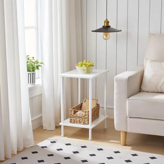 Alt view image 4 of 7 - End Table, Small Side Table, Nightstand with 2-Layer Storage Shelves, Sofa Table for Small Spaces, Living Room, Bedroom, Stable Frame, Easy Assembly, White WW09BZ01