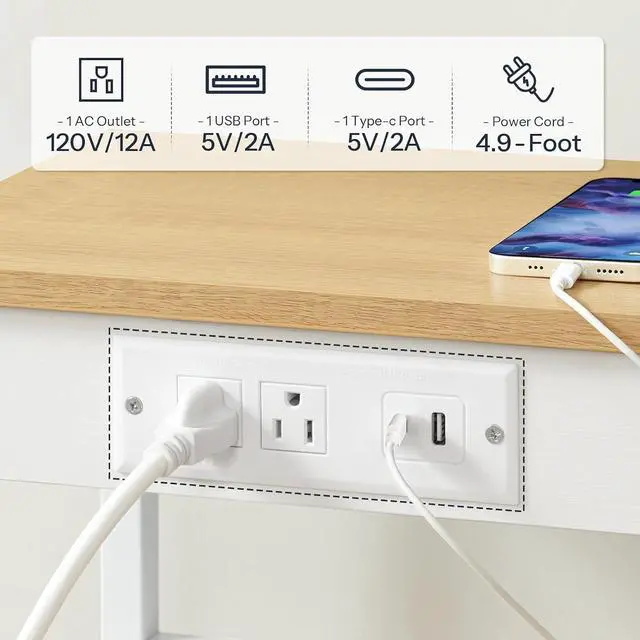 Alt view image 4 of 7 - Side Table with Charging Station and USB Port, Small End Table for Small Space, 3-Tier Nightstand with Adjustable Shelf, for Living Room, Bedroom, Natural and White WN112BZ01