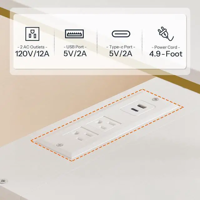 Alt view image 5 of 7 - End Table with Charging Station, Bedside Table with 2 Drawer & USB Port & Type-C Port, Nightstand for Small Spaces, Stable and Sturdy, for Living Room, White and Gold DW43UBZ01