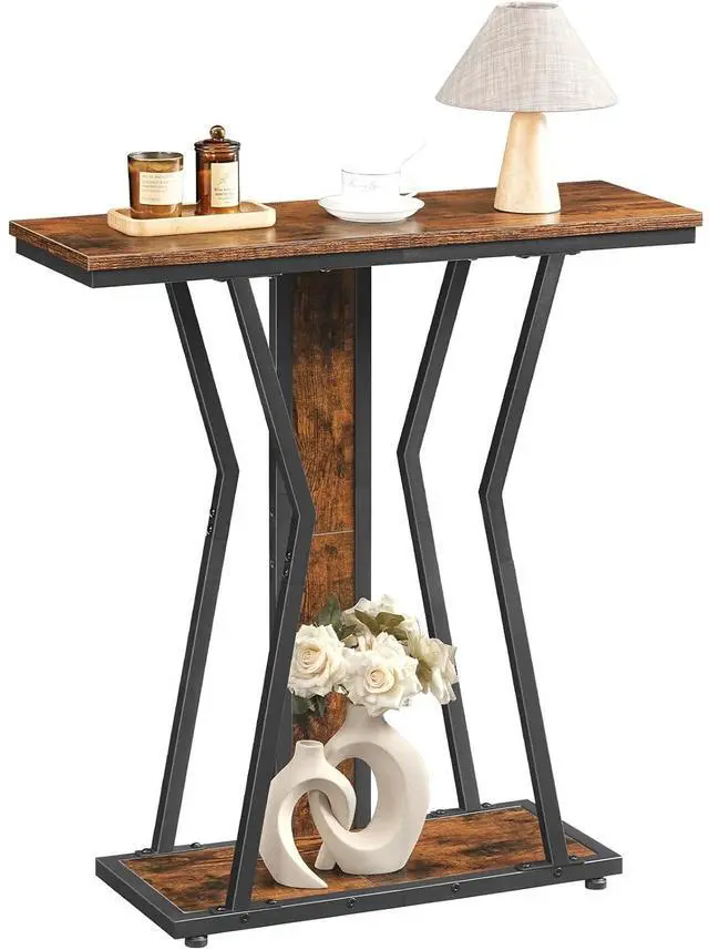 Main image of Narrow Console Table, 29.5" Small Entryway Table with Storage, 2-Tier Sofa Table Behind Couch, Modern Style, for Living Room, Hallway, Foyer, Bedroom, Rustic Brown and Black BF66XG01