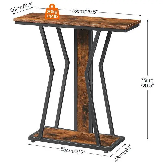 Alt view image 3 of 7 - Narrow Console Table, 29.5" Small Entryway Table with Storage, 2-Tier Sofa Table Behind Couch, Modern Style, for Living Room, Hallway, Foyer, Bedroom, Rustic Brown and Black BF66XG01
