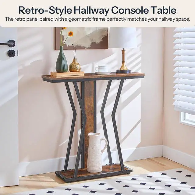 Alt view image 5 of 7 - Narrow Console Table, 29.5" Small Entryway Table with Storage, 2-Tier Sofa Table Behind Couch, Modern Style, for Living Room, Hallway, Foyer, Bedroom, Rustic Brown and Black BF66XG01