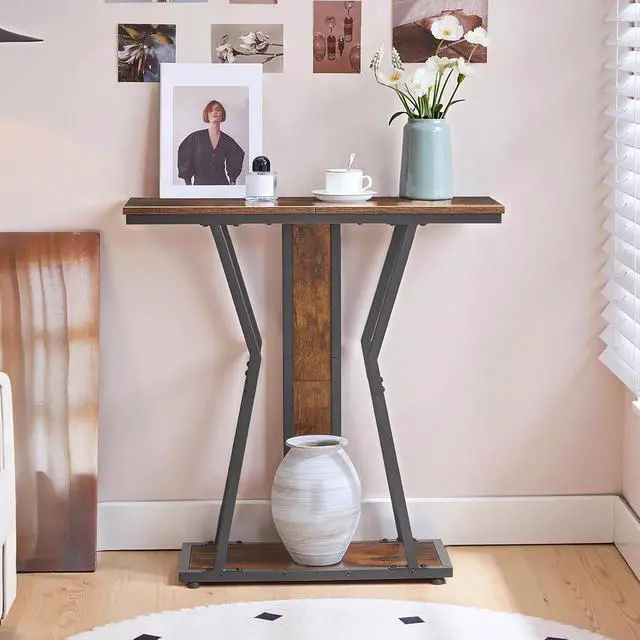 Alt view image 6 of 7 - Narrow Console Table, 29.5" Small Entryway Table with Storage, 2-Tier Sofa Table Behind Couch, Modern Style, for Living Room, Hallway, Foyer, Bedroom, Rustic Brown and Black BF66XG01