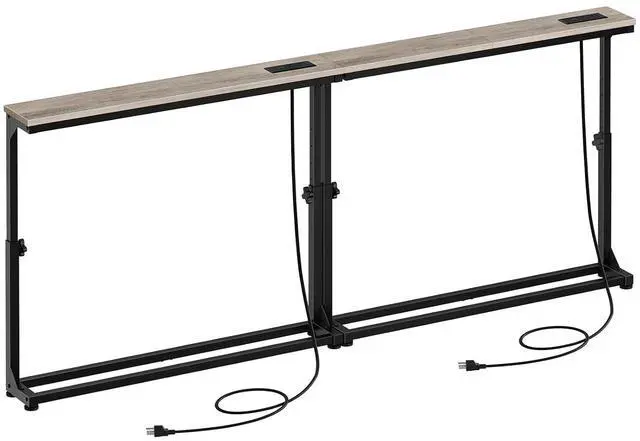 Main image of Narrow Console Table Set of 2 with Charging Station, Adjustable Height Sofa Table (25''-32.9''), Slim Behind Couch Table for Small Spaces, Entryway, 78.8" Greige and Black BG95UXGP201