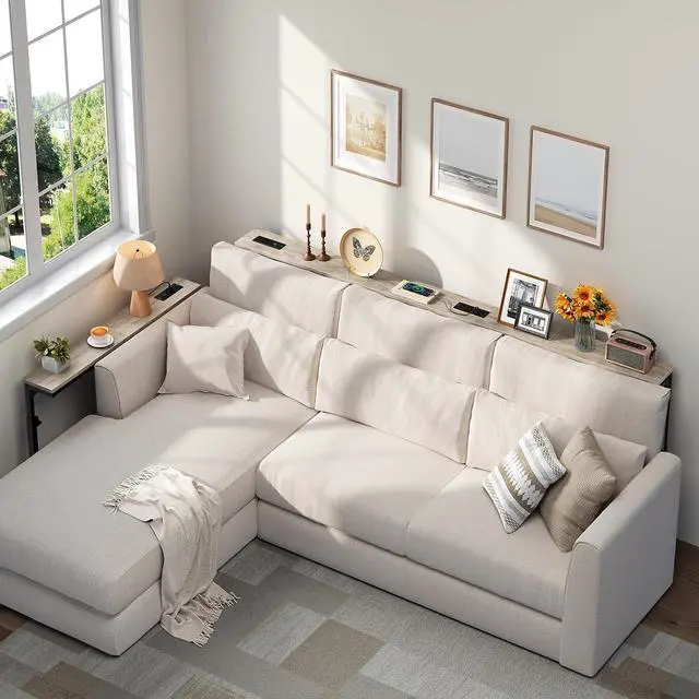 Alt view image 2 of 7 - Narrow Console Table Set of 2 with Charging Station, Adjustable Height Sofa Table (25''-32.9''), Slim Behind Couch Table for Small Spaces, Entryway, 78.8" Greige and Black BG95UXGP201