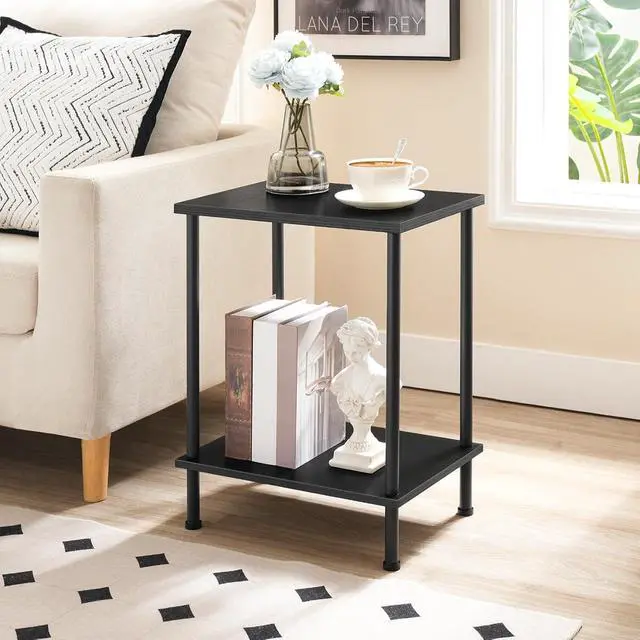 Alt view image 2 of 7 - End Table, Small Side Table, Nightstand with 2-Layer Storage Shelves, Sofa Table for Small Spaces, Living Room, Bedroom, Stable Frame, Easy Assembly, Black BB09BZ01