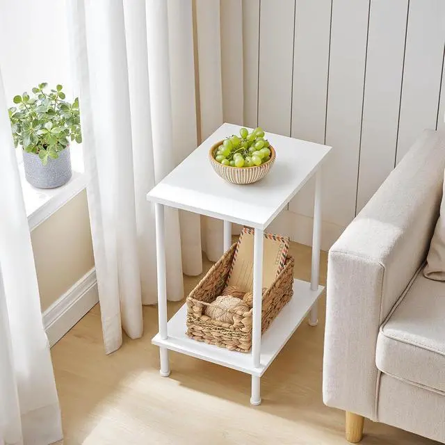 Alt view image 6 of 7 - End Table, Small Side Table, Nightstand with 2-Layer Storage Shelves, Sofa Table for Small Spaces, Living Room, Bedroom, Stable Frame, Easy Assembly, White WW09BZ01