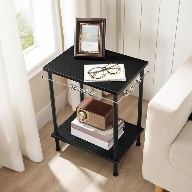 Alt view image 4 of 7 - End Table, Small Side Table, Nightstand with 2-Layer Storage Shelves, Sofa Table for Small Spaces, Living Room, Bedroom, Stable Frame, Easy Assembly, Black BB09BZ01