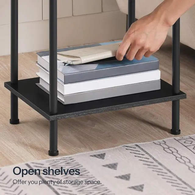 Alt view image 6 of 7 - End Table, Small Side Table, Nightstand with 2-Layer Storage Shelves, Sofa Table for Small Spaces, Living Room, Bedroom, Stable Frame, Easy Assembly, Black BB09BZ01