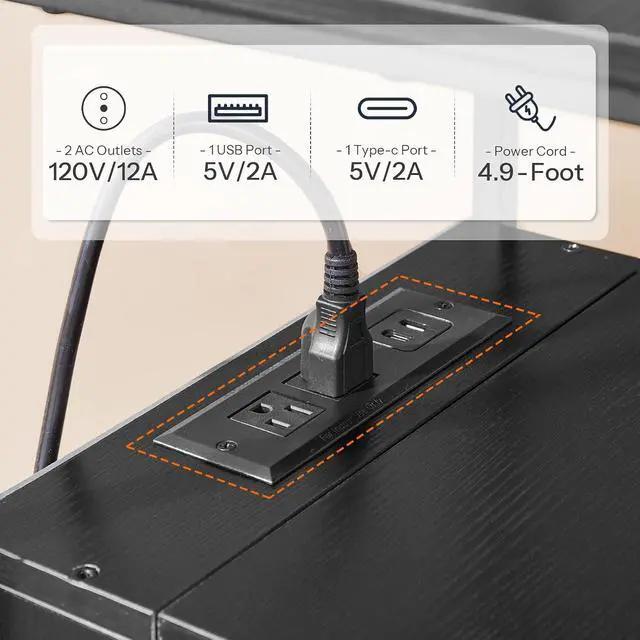 Alt view image 5 of 6 - End Table with Charging Station, Bedside Table with 2 Drawer & USB Port & Type-C Port, Nightstand for Small Spaces, Stable and Sturdy, for Living Room, Black BB43UBZ01