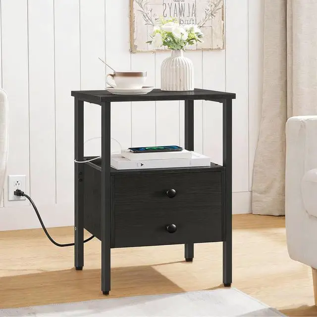 Alt view image 6 of 6 - End Table with Charging Station, Bedside Table with 2 Drawer & USB Port & Type-C Port, Nightstand for Small Spaces, Stable and Sturdy, for Living Room, Black BB43UBZ01