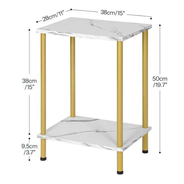 Alt view image 3 of 7 - End Tables Set of 2, Small Side Table, Nightstand with 2-Layer Storage Shelves, Sofa Table for Small Spaces, Living Room, Bedroom, Stable Frame, Easy Assembly, Gold and Marble DM09BZP201