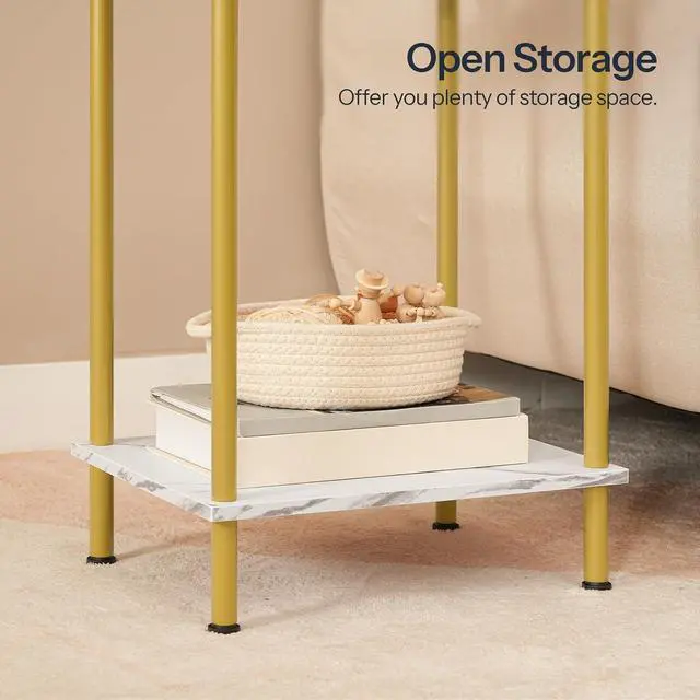 Alt view image 5 of 7 - End Tables Set of 2, Small Side Table, Nightstand with 2-Layer Storage Shelves, Sofa Table for Small Spaces, Living Room, Bedroom, Stable Frame, Easy Assembly, Gold and Marble DM09BZP201