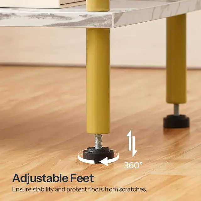 Alt view image 7 of 7 - End Tables Set of 2, Small Side Table, Nightstand with 2-Layer Storage Shelves, Sofa Table for Small Spaces, Living Room, Bedroom, Stable Frame, Easy Assembly, Gold and Marble DM09BZP201