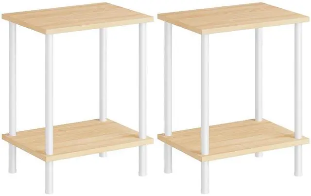 Main image of End Tables Set of 2, Small Side Table, Nightstand with 2-Layer Storage Shelves, Sofa Table for Small Spaces, Living Room, Bedroom, Stable Frame, Easy Assembly, Natural and White WN09BZP201