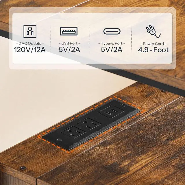 Alt view image 6 of 7 - End Table with Charging Station, Bedside Table with 2 Drawer & USB Port & Type-C Port, Nightstand for Small Spaces, Stable and Sturdy, for Living Room, Rustic Brown BF43UBZ01