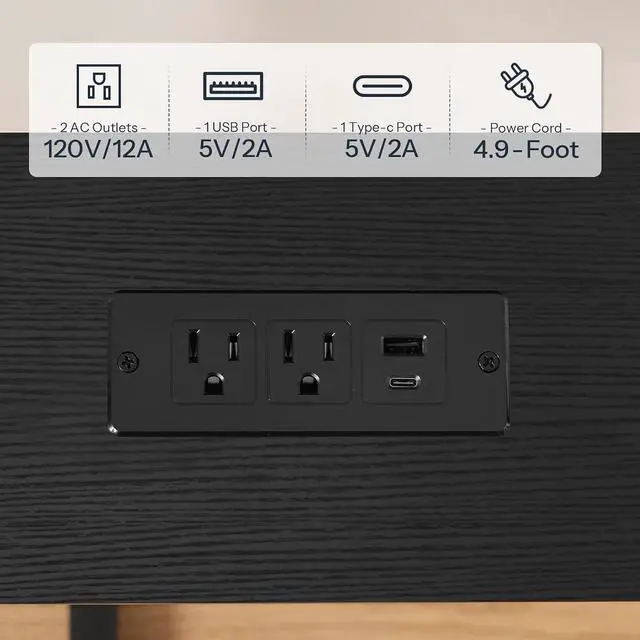 Alt view image 7 of 7 - Narrow Console Table with Charging Station, Adjustable Height Sofa Table (25''-32.9''), Slim Behind Couch Table for Small Spaces, Entryway, Living Room, 39.4" Black BB95UXG01