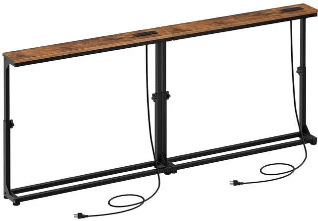 Main image of Narrow Console Table Set of 2 with Charging Station, Adjustable Height Sofa Table (25''-32.9''), Slim Behind Couch Table for Small Spaces, Entryway, Living Room, 78.8" Rustic Brown BF95UXGP201