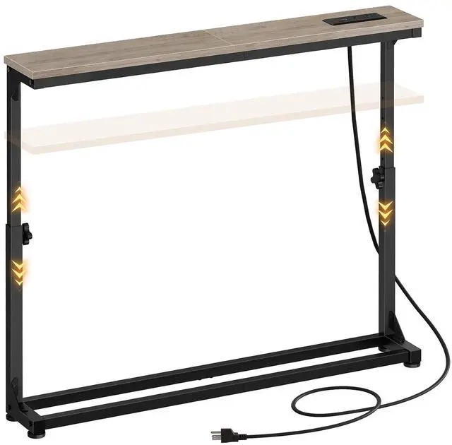 Main image of Narrow Console Table with Charging Station, Adjustable Height Sofa Table (25''-32.9''), Slim Behind Couch Table for Small Spaces, Entryway, Living Room, 39.4" Greige BG95UXG01