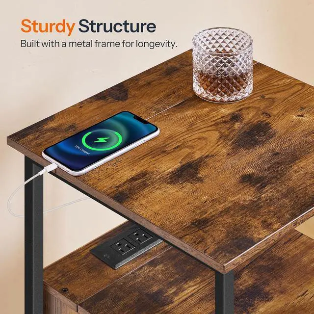 Alt view image 7 of 7 - End Table Set of 2 with Charging Station, Bedside Table with 2 Drawer & USB Ports & Type-C Port, Nightstand for Small Spaces, Stable and Sturdy, for Living Room, Rustic Brown BF43UBZP201