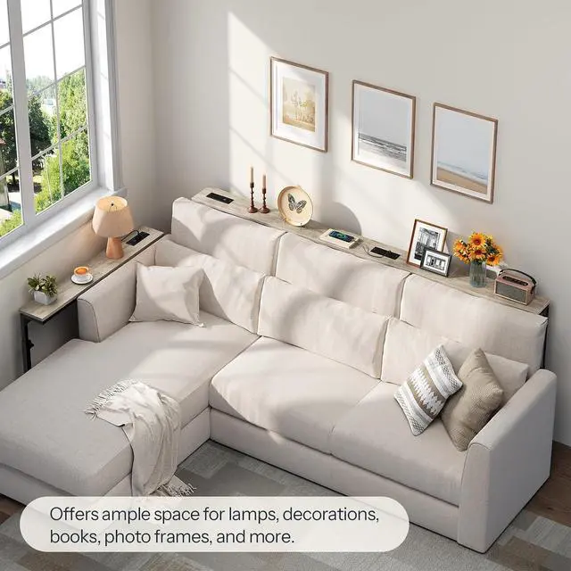 Alt view image 6 of 7 - Narrow Console Table with Charging Station, Adjustable Height Sofa Table (25''-32.9''), Slim Behind Couch Table for Small Spaces, Entryway, Living Room, 39.4" Greige BG95UXG01