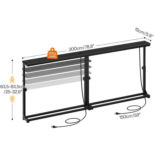 Alt view image 3 of 7 - Narrow Console Table Set of 2 with Charging Station, Adjustable Height Sofa Table (25''-32.9''), Slim Behind Couch Table for Small Spaces, Entryway, Living Room, 78.8" Black BB95UXGP201