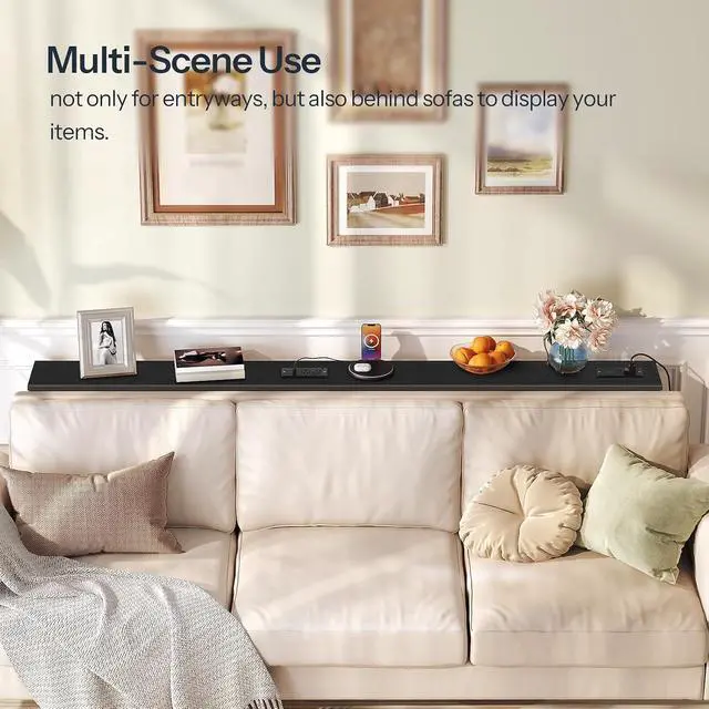 Alt view image 5 of 7 - Narrow Console Table Set of 2 with Charging Station, Adjustable Height Sofa Table (25''-32.9''), Slim Behind Couch Table for Small Spaces, Entryway, Living Room, 78.8" Black BB95UXGP201