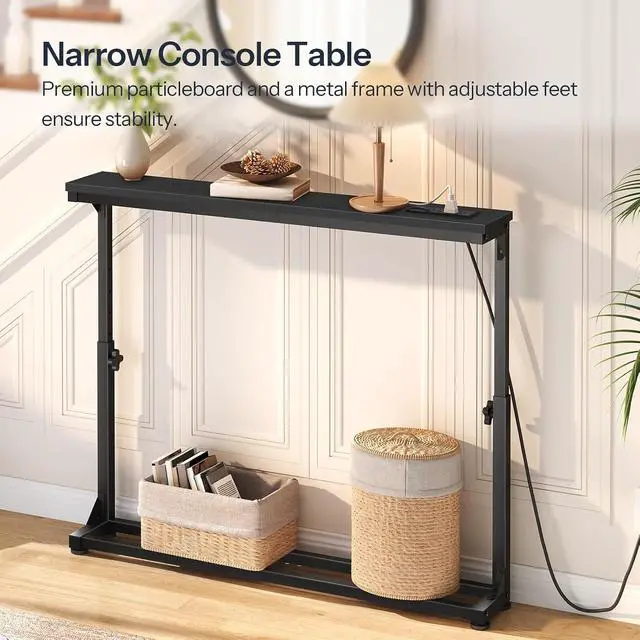 Alt view image 6 of 7 - Narrow Console Table Set of 2 with Charging Station, Adjustable Height Sofa Table (25''-32.9''), Slim Behind Couch Table for Small Spaces, Entryway, Living Room, 78.8" Black BB95UXGP201