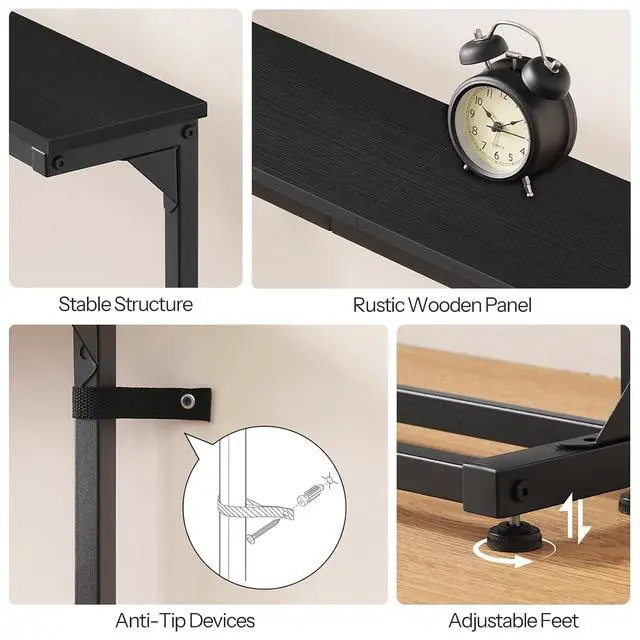 Alt view image 7 of 7 - Narrow Console Table Set of 2 with Charging Station, Adjustable Height Sofa Table (25''-32.9''), Slim Behind Couch Table for Small Spaces, Entryway, Living Room, 78.8" Black BB95UXGP201