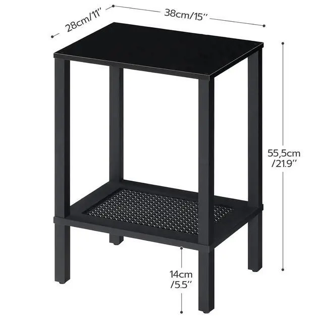 Alt view image 3 of 7 - End Table, Small Side Table with 2-Tier Storage Shelves, Nightstand with Faux Rattan Decoration, for Small Space, Living Room, Bedroom, Black BK91BZ01