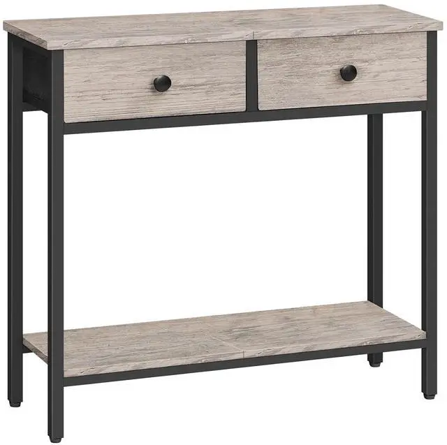 Main image of 29.5" Narrow Console Table with 2 Fabric Drawers, Small Entryway Table with 2-Tier Storage Shelves, Sofa Table, Behind Couch Table, for Living Room, Hallway, Greige and Black BG71XG01