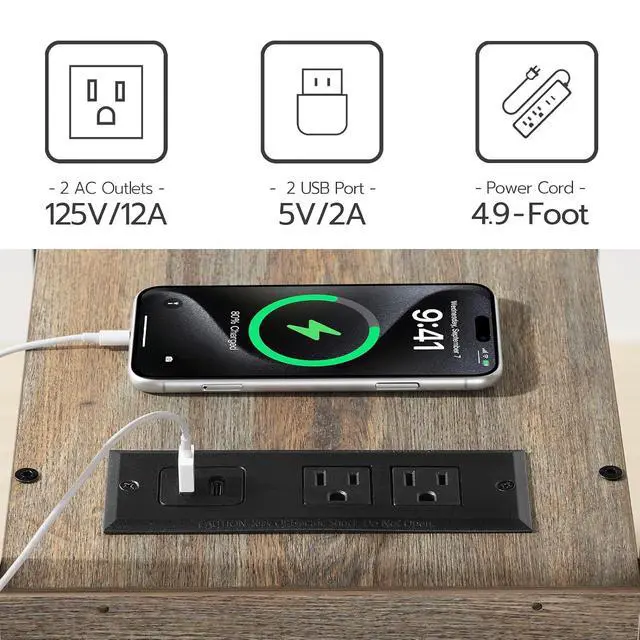 Alt view image 7 of 7 - End Table with Charging Station, Narrow Side Table with 2 Drawer & USB Ports & Power Outlets, Nightstand for Small Spaces, for Living Room, Bedroom, Sapphire Brown UC541BZ01