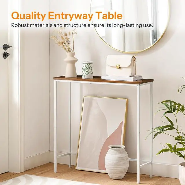 Alt view image 4 of 7 - Narrow Console Table, 29.5" Small Entryway Table, Thin Sofa Table, Side Table, Display Table, for Hallway, Bedroom, Living Room, Foyer, White and Walnut WH75XG01